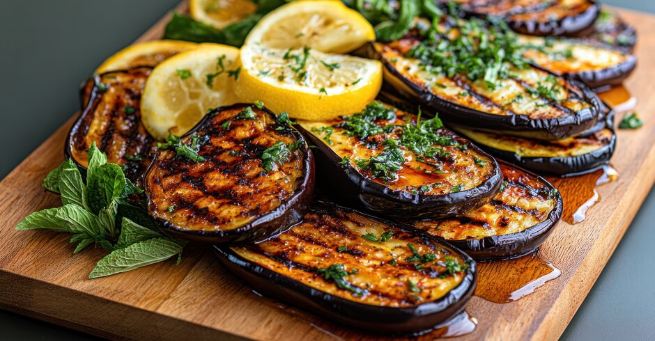 Grilled eggplants with tahini dip for alkaline grilling